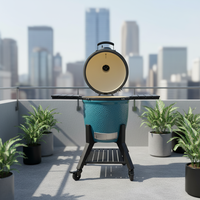 Barbecue Kamado en céramique, finition bleu clair brillant, portable avec chariot, four à rôtir extérieur, modèle MK22Pro