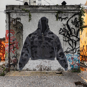 Sweat à capuche zippé oversize pour homme, 100% coton, effet délavé, tricot gaufré, streetwear personnalisé - Product Image 2