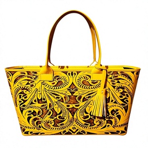 BS International <b>Women's</b> Genuine Leather Waterproof Vintage Fashion Tote <b>Bag</b> Logo Embroidery Solid Pattern Chain <b>Beach</b> Shopping - Product Image 4