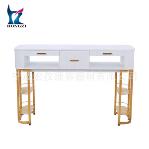 Mesa de Manicura Hongzi Blanca con Detalles en Dorado, con Cajones, Diseño Minimalista, Fácil de Limpiar, Superficie Impermeable - Product Image 3