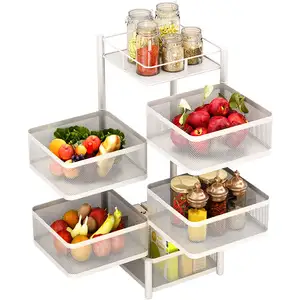 Rotating Shelf 360 Degree Baskets Fruit Multipurpose 3/4/5 -Tier Kitchen Vegetable Metal Storage Rack With Wheels