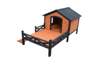 Doppelstöckiges Holz-Haustierhaus mit Dachterrasse, Seitenleiter und Geländer - Outdoor-Hundebett und -Unterstand