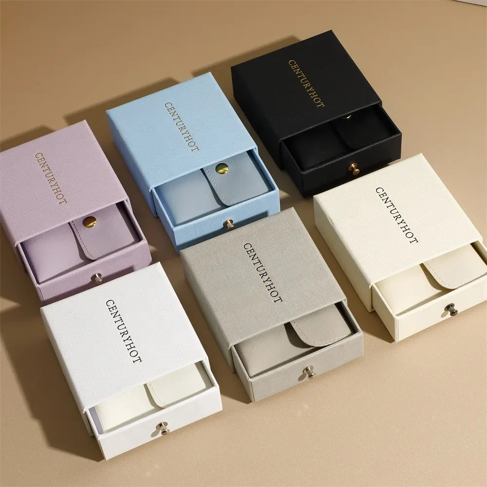 9*9cm Paper Sliding Jewelry Box With Pouch Personalized Jewelry Packaging Box Drawer Necklace Box With Bag Logo Custom