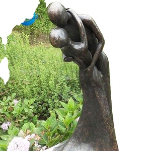 Sculpture de jardin décorative en bronze d'un couple enlacé, statue abstraite et moderne en bronze d'un couple s'embrassant - Product Image 6