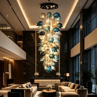 Lustre Moderne de Luxe en Verre Soufflé en Forme de Feuille, Grand Luminaire Suspendu pour Villa à Plafond Haut et Escalier, Vente en Gros OEM ODM