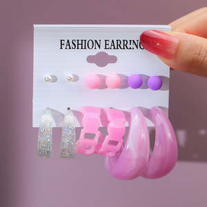 Набор женских винтажных акриловых серег в богемном стиле HL: разноцветные, с кисточками, геометрический дизайн, модные, пластиковые, для вечеринок - Product Image 2