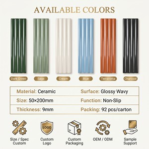 กระเบื้องโมเสคเซรามิกแบบซ้อนลายคลื่น ขนาด 50*200 มม. สีเขียวเข้มเคลือบเงา สำหรับผนังห้องอาบน้ำและผนังครัว - Product Image 5