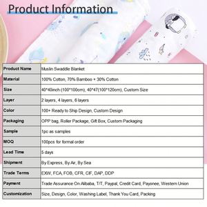 Wholesale 70% Bamboo 30% Cotton Baby Muslin <b>Swaddle</b> <b>Blankets</b> 47x47inch All-Season Newborn Receiving <b>Blanket</b> for Boys and Girls - Product Image 2