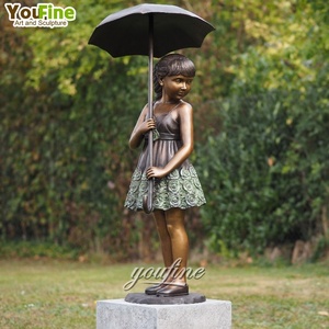 YOUFINE <span class=keywords><strong>Statua</strong></span> in Bronzo a Grandezza Naturale di Ragazzo che Tieno un Ombrello, Scultura Commemorativa in Vendita - Product Image 4