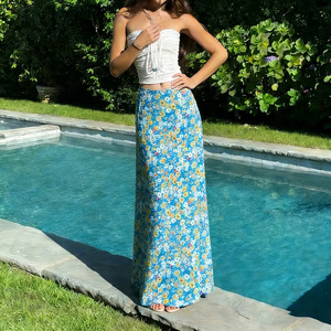 French Seaside Vacation Floral Print A Line <b>Long</b> <b>Skirt</b> <b>Women</b> Tie Waist Slim Fit Summer Beach Versatile <b>Skirt</b> - Product Image 5