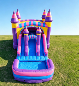 Château gonflable robuste en PVC violet avec piscine et toboggan – Combo château gonflable et piscine aquatique - Product Image 3