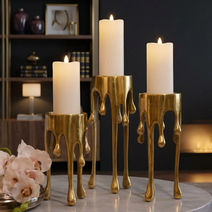 Melting Golden <b>Drip</b> Design Candlestick Holder Set for Wedding Home Decoration Brass Material Heat Resistant - Product Image 2