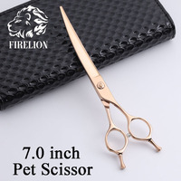 Ciseaux professionnels pour toilettage de chiens de 7,0 pouces, pour couper/éclaircir/dresser/curvés, en acier 440C doré