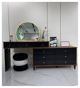 Table de maquillage noire moderne avec miroir éclairé et tiroirs de rangement pour meubles de chambre - Product Image 1
