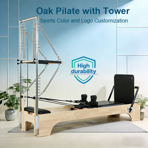Reformer de Pilates pliable et réglable de haute qualité en bois d'érable et de chêne, avec tour - Product Image 3