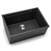 Fregaderos de Cocina Rectangulares Modernos de Lujo, de Granito Negro, Cuarzo y Piedra Artificial, de un Solo Tazón, para Instalar Sobre la Encimera, con Desagüe de Alta Calidad