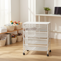 Chariot de rangement mobile à 4 niveaux en métal grillagé avec tiroirs et roulettes pour la maison, le bureau, la salle de bain et le rangement de jouets