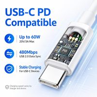 Kabel Data Tipe C ke Tipe C 60W 3A Grosir Pabrik 1M Male to Male