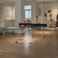 Vente directe d'usine, table de ping-pong en verre d'extérieur de style moderne, table de tennis de table de luxe en verre trempé transparent