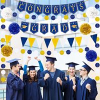 Kit de Décorations de Remise de Diplôme Bleu et Or 2026 – Bannière « Félicitations Diplômé », Guirlande, Étoiles en Carton et Pompons en Papier