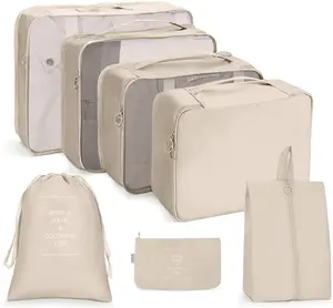 Conjunto de cubos de embalaje de fibra de poliéster 2023, organizador de maletas plegable, bolsa de almacenamiento de equipaje ligera