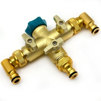 Distributeur de tuyau d'arrosage 3 voies en alliage d'aluminium, anti-fuite avec vannes d'arrêt et raccord à 90° °   Connecteurs pivotants et kit d'adaptation pour robinet de 3/4 pouces