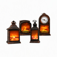Lampe de cheminée de Noël à LED avec effet de flamme vacillante, lanterne alimentée par piles et USB, décoration de table pour la maison, le bar, la fenêtre