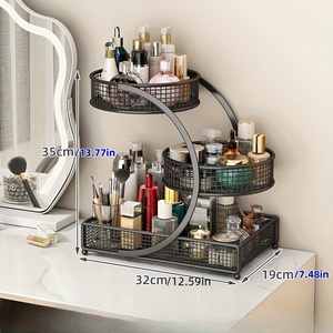 Rak penyimpanan Makeup logam kustom, unit berdiri jenis tidak ada instalasi rak rumah untuk meja rias lipstik penyimpanan perawatan kulit - Product Image 5