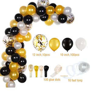 Ballons or noir argent ballon hélium paquet de 12 pouces confettis métalliques Chrome Latex ballons avec boule d'or pour la décoration