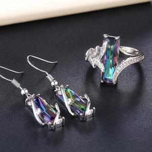 Anillo/Collar de Piedras Rectangulares Multicolores CAOSHI, Diseño Novedoso, Venta Directa de Fábrica, Conjunto de Joyería para Mujer para Bodas - Product Image 3