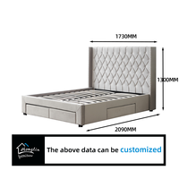 Personnalisé de haute qualité luxe diamant grille tête de lit velours King Double taille stockage cadre de lit avec 4 tiroirs pour chambre