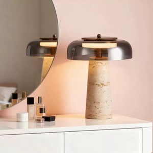Lampe de <span class=keywords><strong>bureau</strong></span> en travertin jaune naturel moderne - Design sophistiqué pour <span class=keywords><strong>bureau</strong></span>, chambre à coucher, <span class=keywords><strong>bureau</strong></span> - Rechargeable par USB avec commande tactile - Product Image 4