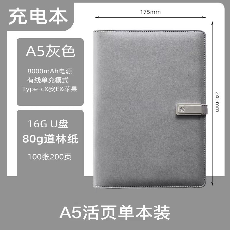 A5 gray loose-leaf single-page set + USB flash drive