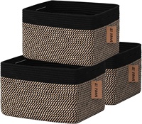 Lot de 3 paniers de rangement carrés en corde de coton avec poignées, bacs de rangement tissés pour étagères, jouets pour chiens, chaussures, chambre de bébé, décoration intérieure