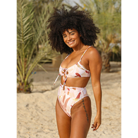 Gran oferta, traje de baño personalizado para mujer, Bikini de dos piezas para chicas jóvenes con sujetador de realce, trajes de baño con estampado de Letras a rayas de leopardo