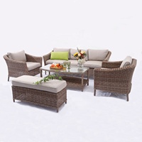 Ensemble de salon de jardin en osier pour restaurant extérieur, 5 pièces, fabrication chinoise