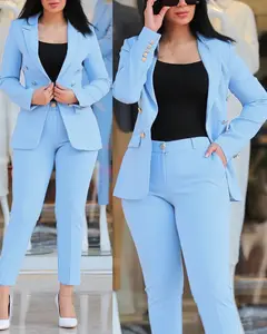 S-XXL New Fashion Casual Business Suit Desgaste das mulheres Jaqueta de manga comprida e leggings conjunto