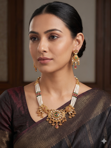 DIVYORO Ensemble de bijoux classique haut de gamme motif cercle grand format en or antique, collier et boucles d'oreilles traditionnels pour femme, idéal pour mariage, fête et festival - Product Image 2