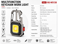 Lampe torche LED COB multifonctionnelle rechargeable par USB, étanche, porte-clés, ouvre-bouteille, brise-vitre, lumière d'urgence en aluminium
