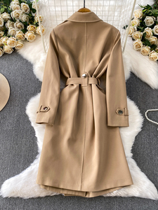 Cappotto <span class=keywords><strong>Trench</strong></span> da Donna Autunnale <span class=keywords><strong>Marrone</strong></span> Maillard Retrò con Colletto, Cintura e Vita Ultra Alta, Slim Fit - Product Image 4