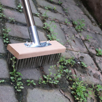 Brosse de pont en acier inoxydable Brosses de nettoyage en fil métallique pour patio, jardin, garage Brosse à récurer les sols avec manche long
