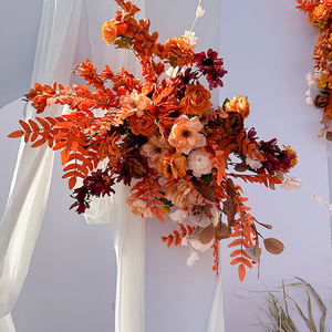 Ensemble de fleurs en soie rouge orangé pour la <span class=keywords><strong>décoration</strong></span> de salle de mariage, fleurs <span class=keywords><strong>d</strong></span>écoratives en <span class=keywords><strong>feuilles</strong></span> sur le thème de l'<span class=keywords><strong>automne</strong></span> orange caramel - Product Image 4