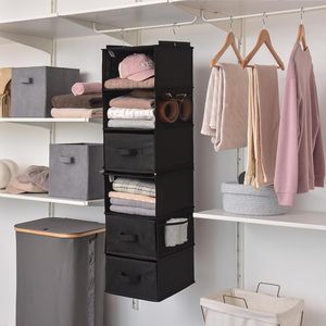 6-Shelf Hanging Closet Organizer With 3 Drawers Separable Into 2 Packs For Bedroom Wardrobe Storage Modern Design Non-Woven - Product Image 5
