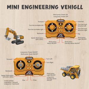 Dwi Dowellin Ensemble de 2 <span class=keywords><strong>mini</strong></span>-véhicules de construction télécommandés 1:64, excavatrice et camion à benne basculante avec lumières et sons - Product Image 5