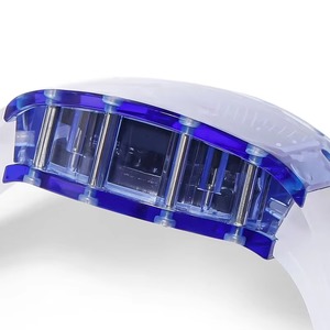 Montre mécanique avant-gardiste en cristal bleu, boîtier tonneau, design squelette tourbillon, automatique, sport, mode, bracelet blanc - Product Image 4