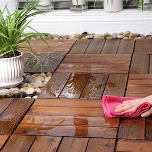 SHENGCHENG - Baldosas de Madera Carbonizada Sólida para Terraza, Decorativas para Interiores y Exteriores, con Sistema de Enclavamiento para Patio - Product Image 4
