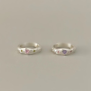 Bague pour femme en argent sterling S925, texture de lave irrégulière, cœur coloré, accent de diamant, design de niche élégant pour un usage décontracté - Product Image 4