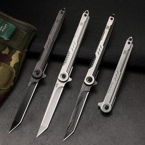 Navaja Plegable de Acero Inoxidable con Hoja de Punta Caída y Mango de Aluminio, Cuchillo de Bolsillo para Deportes al Aire Libre con Apertura de Perilla - Product Image 1
