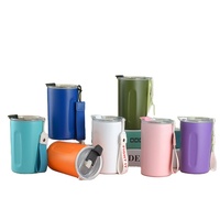 Gobelet thermique isolé à double paroi en acier inoxydable de conception minimaliste de 420ml avec couvercle transparent pour tasse à café de camping de voyage de voiture