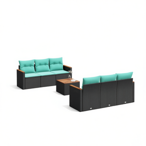 Black Poly <b>Rattan</b> Garden <b>Sofa</b> Set With Cushions 7 Piece Outdoor Furniture Contemporary Design - Product Image 1